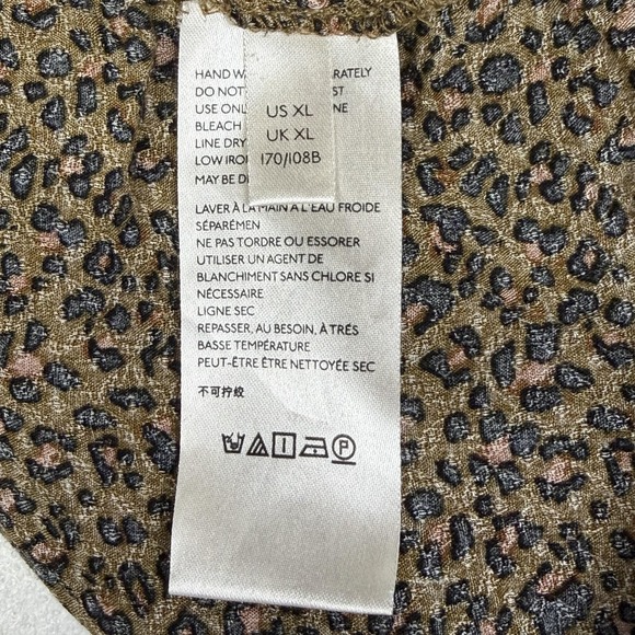 Free People Celia Blouse Womens XL Gold Leopard Cropped Tie Front Puff Sleeve - Picture 8 of 10